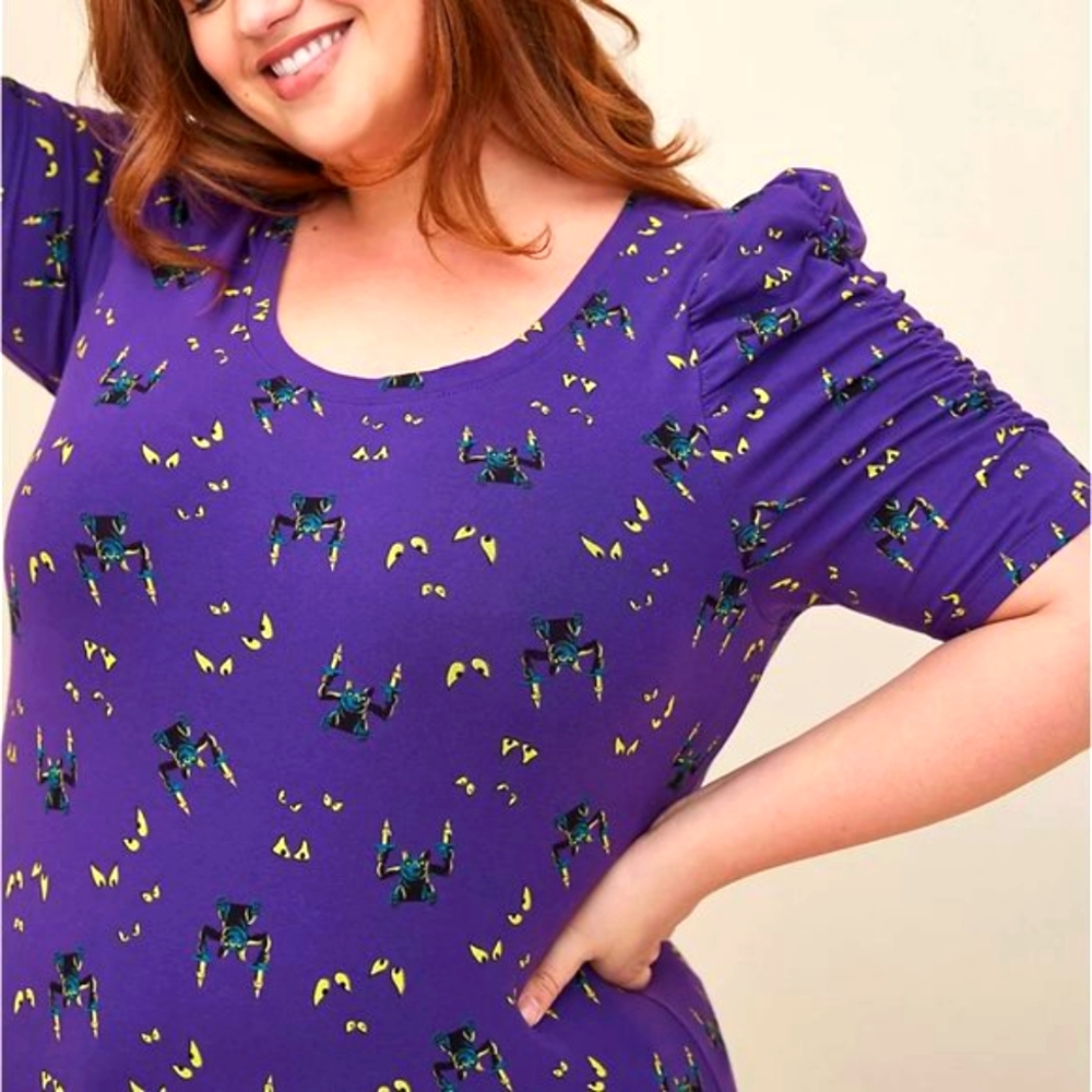 💜👻 TORRID HAUNTED MANSION DISNEY PUFF SLEEVE TOP - GARGOYLE EYES 👻💜